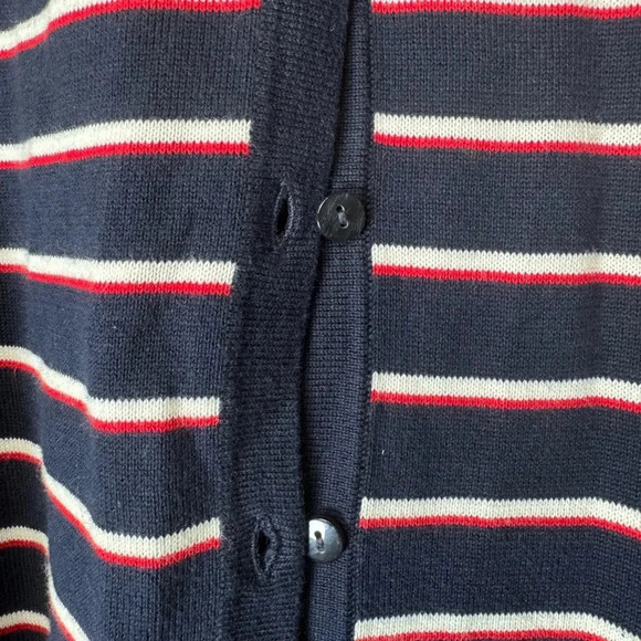 Talbots Women’s Striped Indigo Je‎ t'aime Cardigan Navy Red White Stripe Large - Picture 4 of 7
